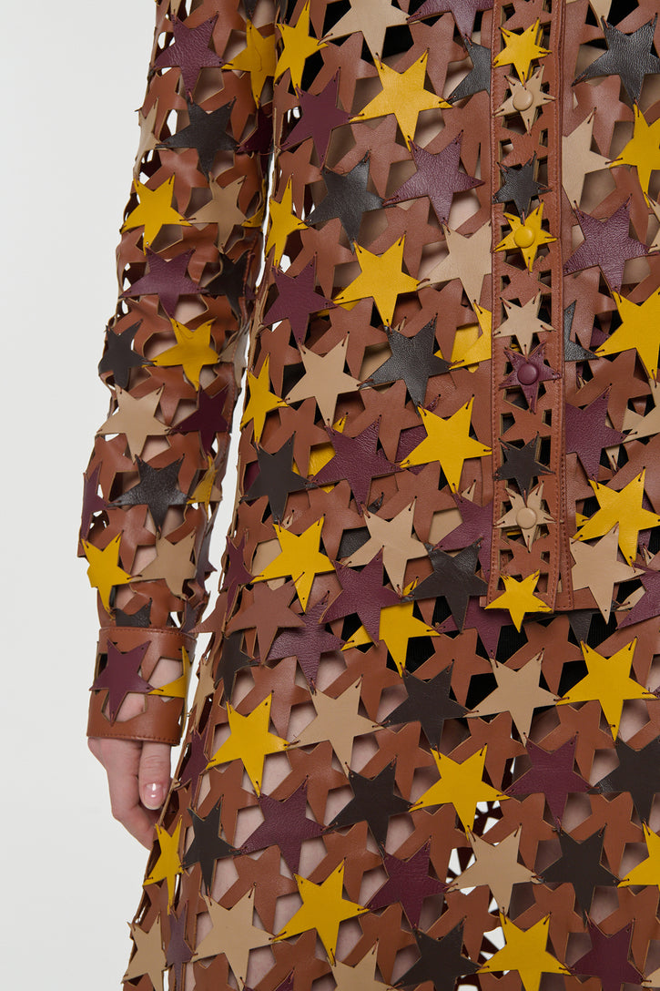Lirael Patchwork Stars Midi Skirt in Multi Nappa Leather
