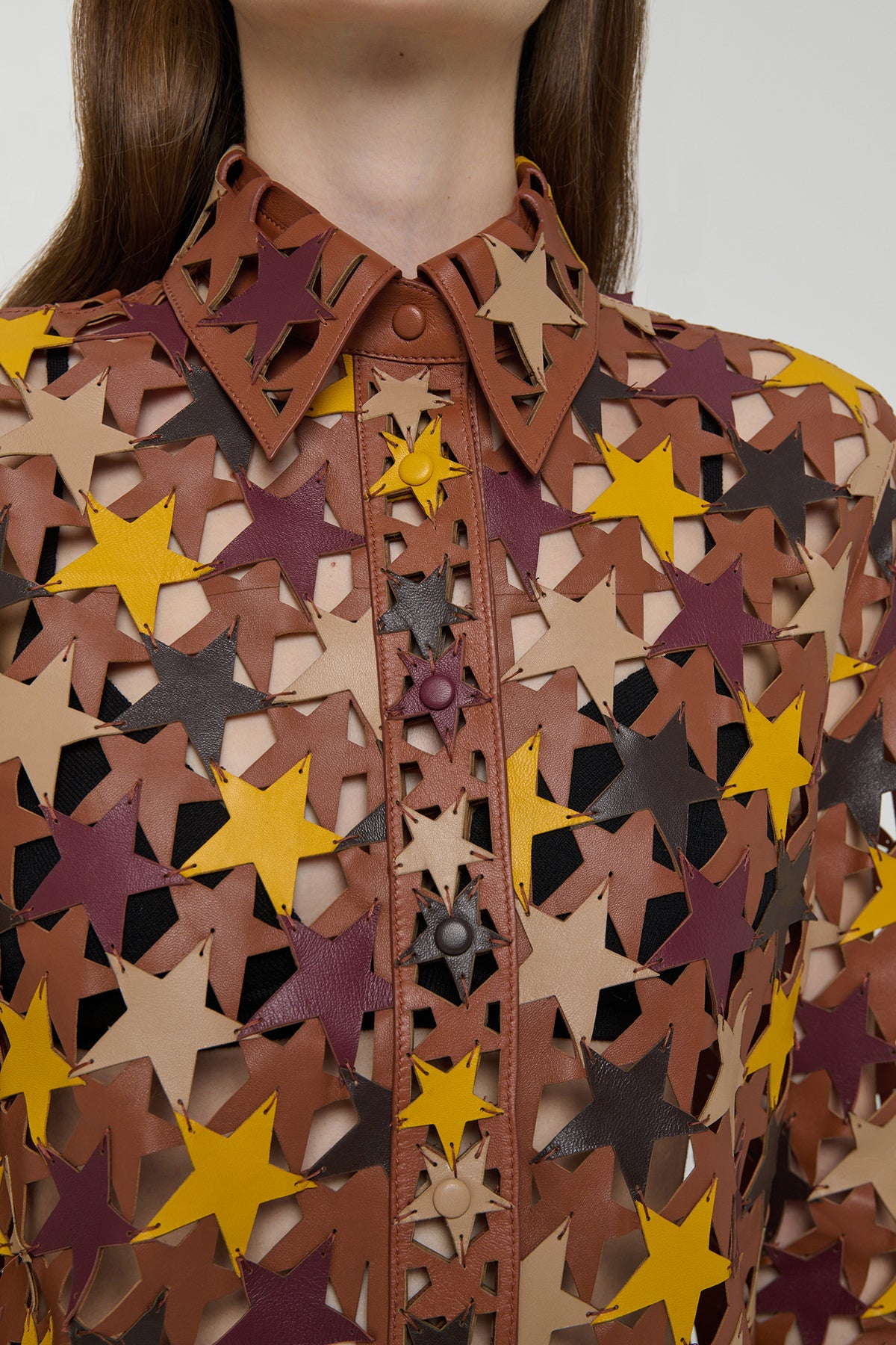 Aluma Patchwork Stars Shirt in Mutli Nappa Leather