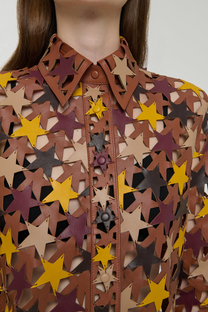 Aluma Patchwork Stars Shirt in Mutli Nappa Leather