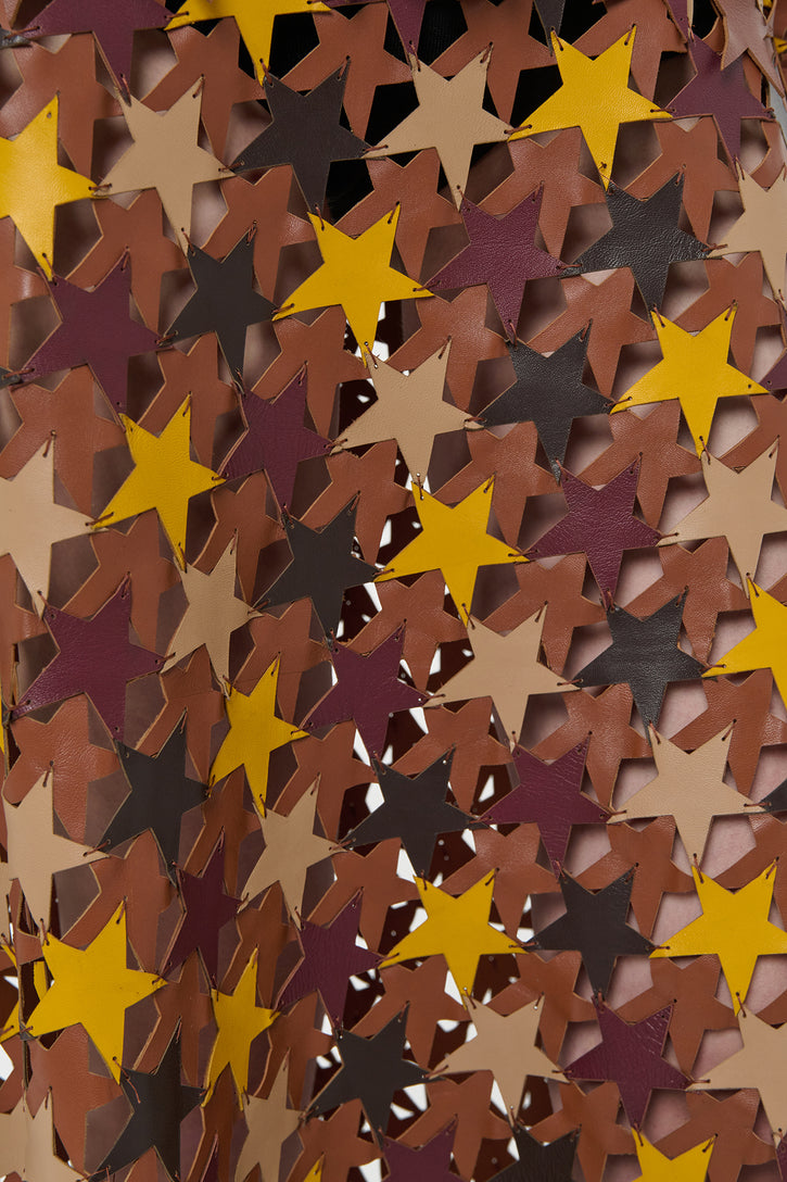 Lirael Patchwork Stars Midi Skirt in Multi Nappa Leather