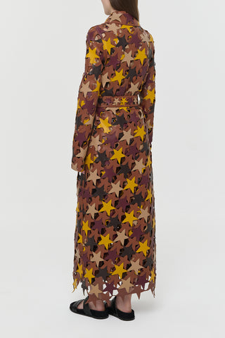 Cognac Star Patchwork Trench Coat - Back Model View | Gabriela Hearst