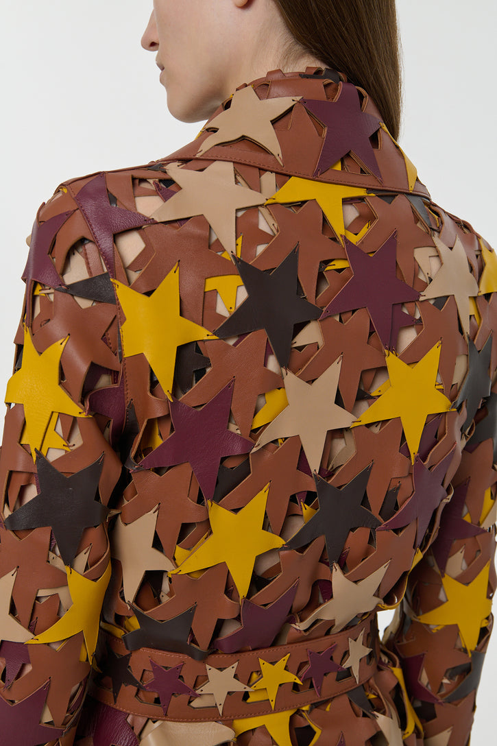 Nuria Patchwork Stars Trench Coat In Multi Nappa Leather