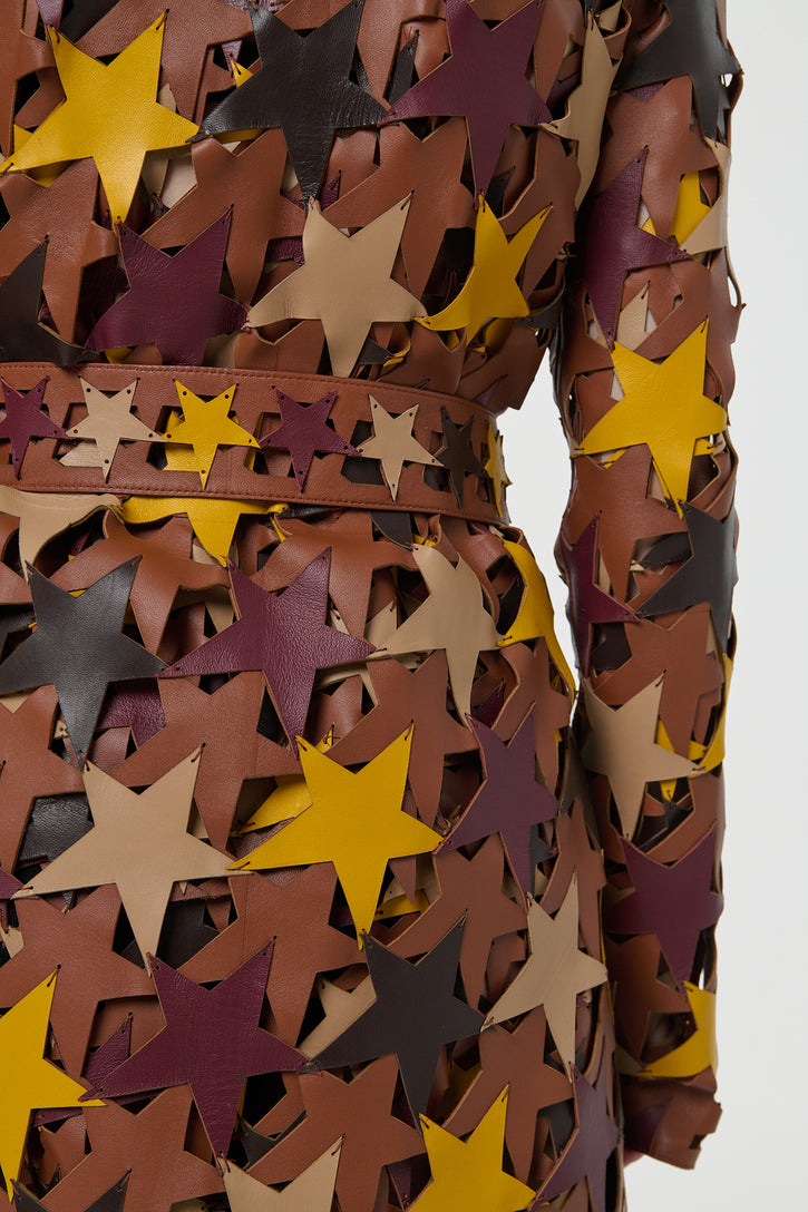 Nuria Patchwork Stars Trench Coat In Multi Nappa Leather