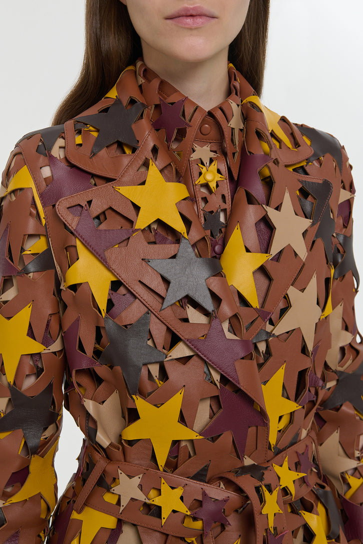 Nuria Patchwork Stars Trench Coat In Multi Nappa Leather