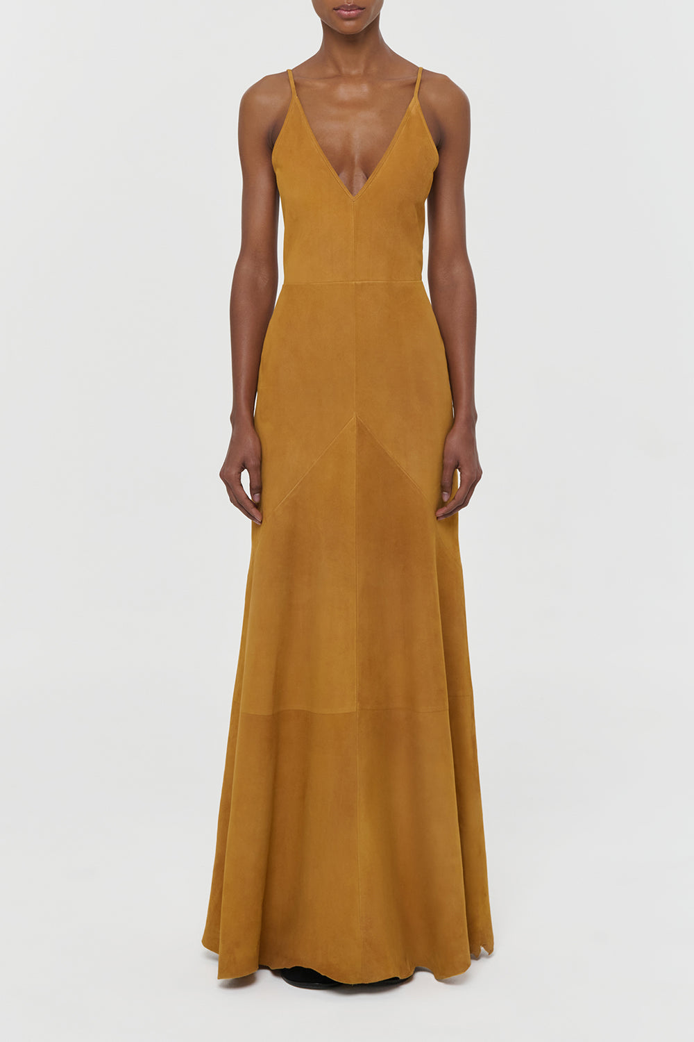 Brigita Slip Maxi Dress in Cashew Suede