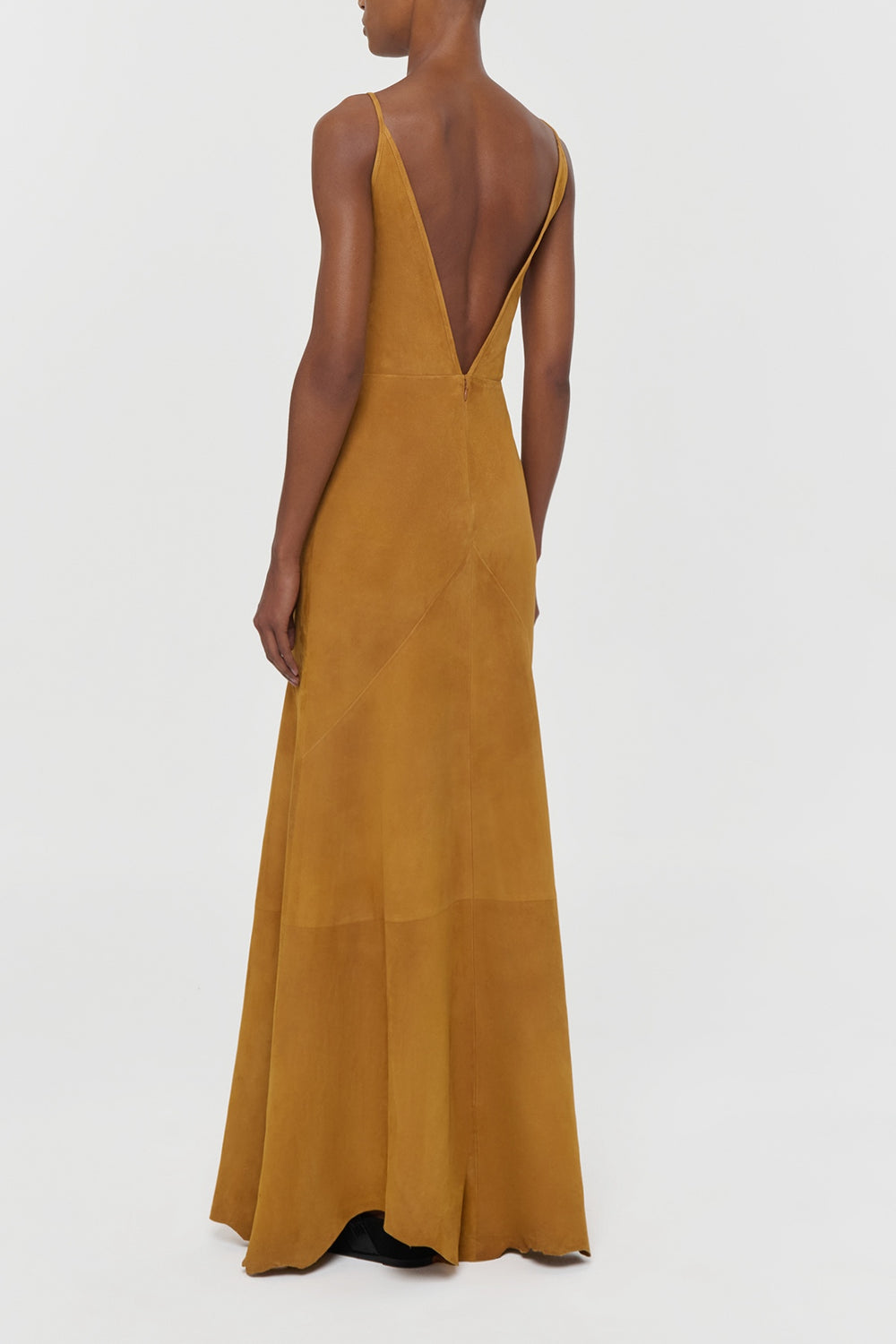 Brigita Slip Maxi Dress in Cashew Suede