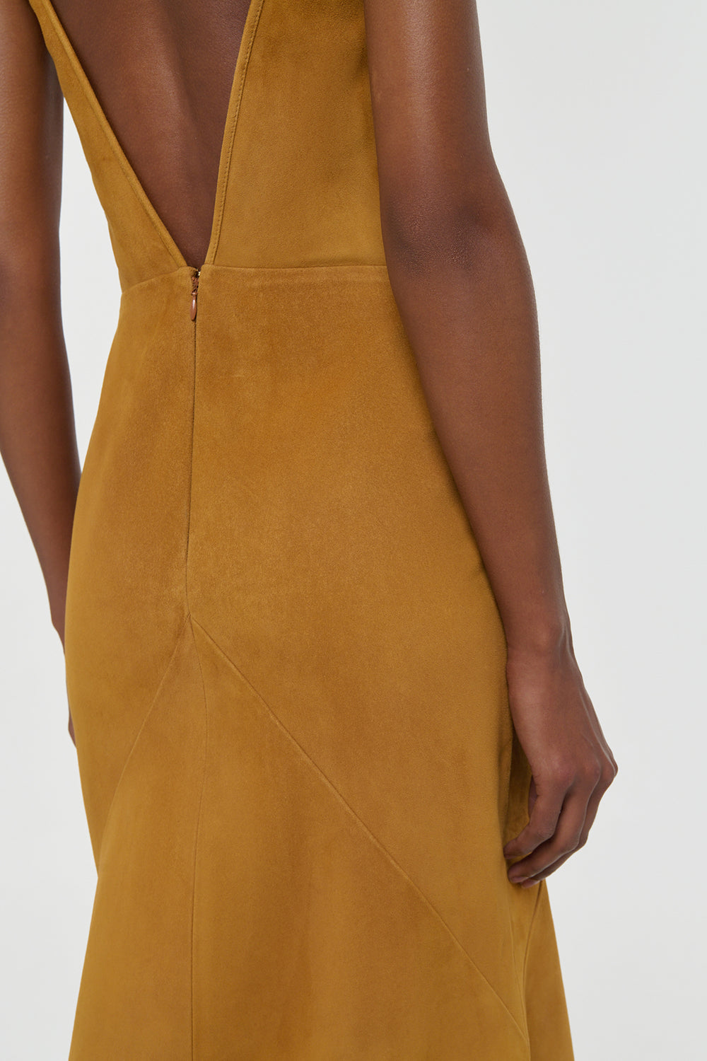 Brigita Slip Maxi Dress in Cashew Suede