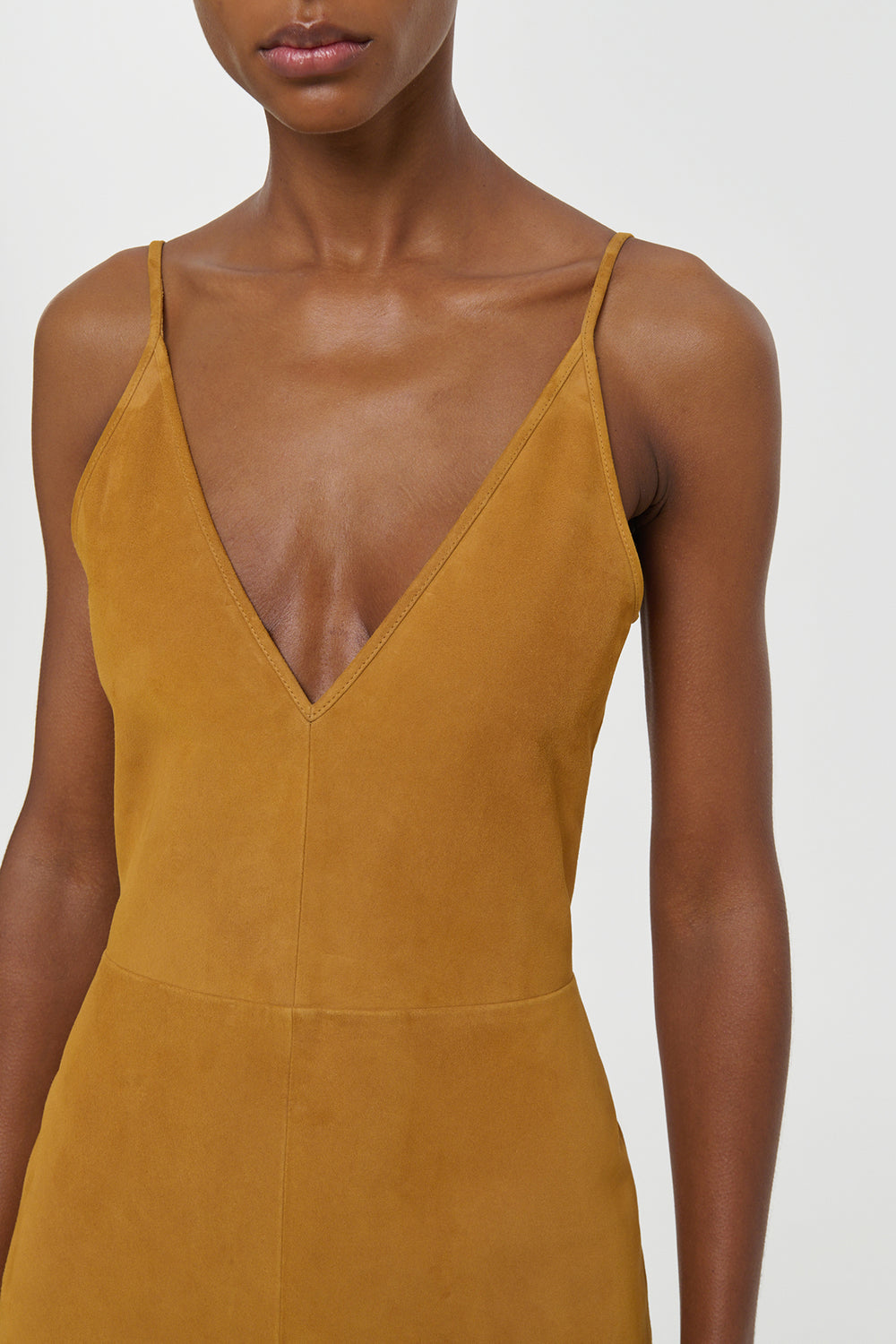 Brigita Slip Maxi Dress in Cashew Suede