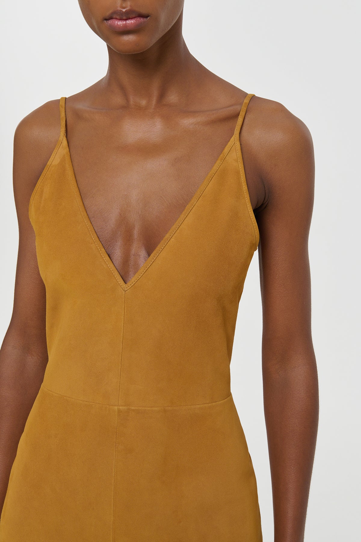 Brigita Slip Maxi Dress in Cashew Suede