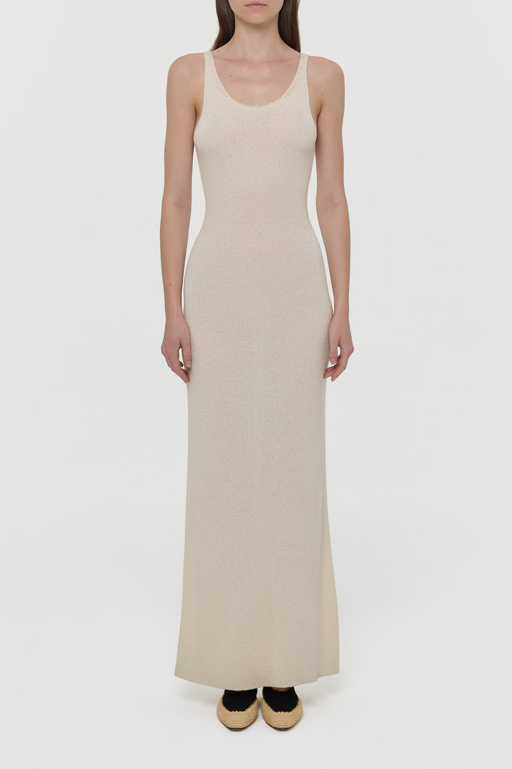 Nyra Knit Maxi Dress in Off White Mulberry Silk