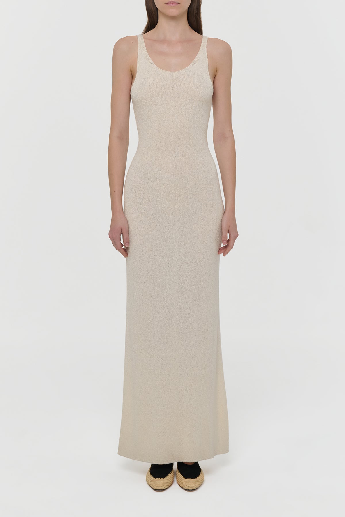Nyra Knit Maxi Dress in Off White Mulberry Silk