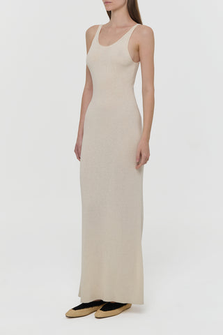 Off White Silk Knit Maxi Dress - Three Quarter View | Gabriela Hearst