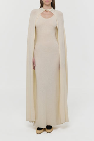 Off White Silk Laleh Cape with Dress - Front View | Gabriela Hearst