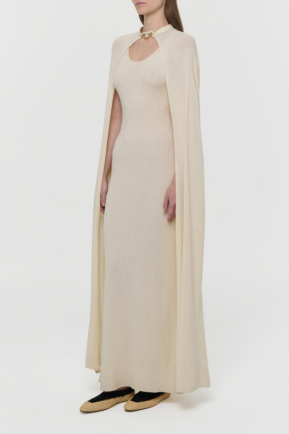 Laleh Knit Cape in Off White Mulberry Silk