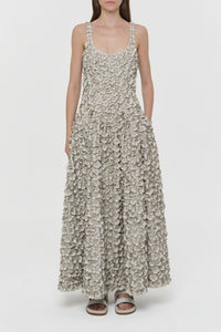 Ceolan Embroidered Floral Maxi Dress in White Leather