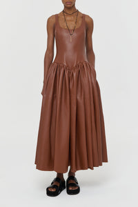 Isai Maxi Dress In Cognac Nappa Leather