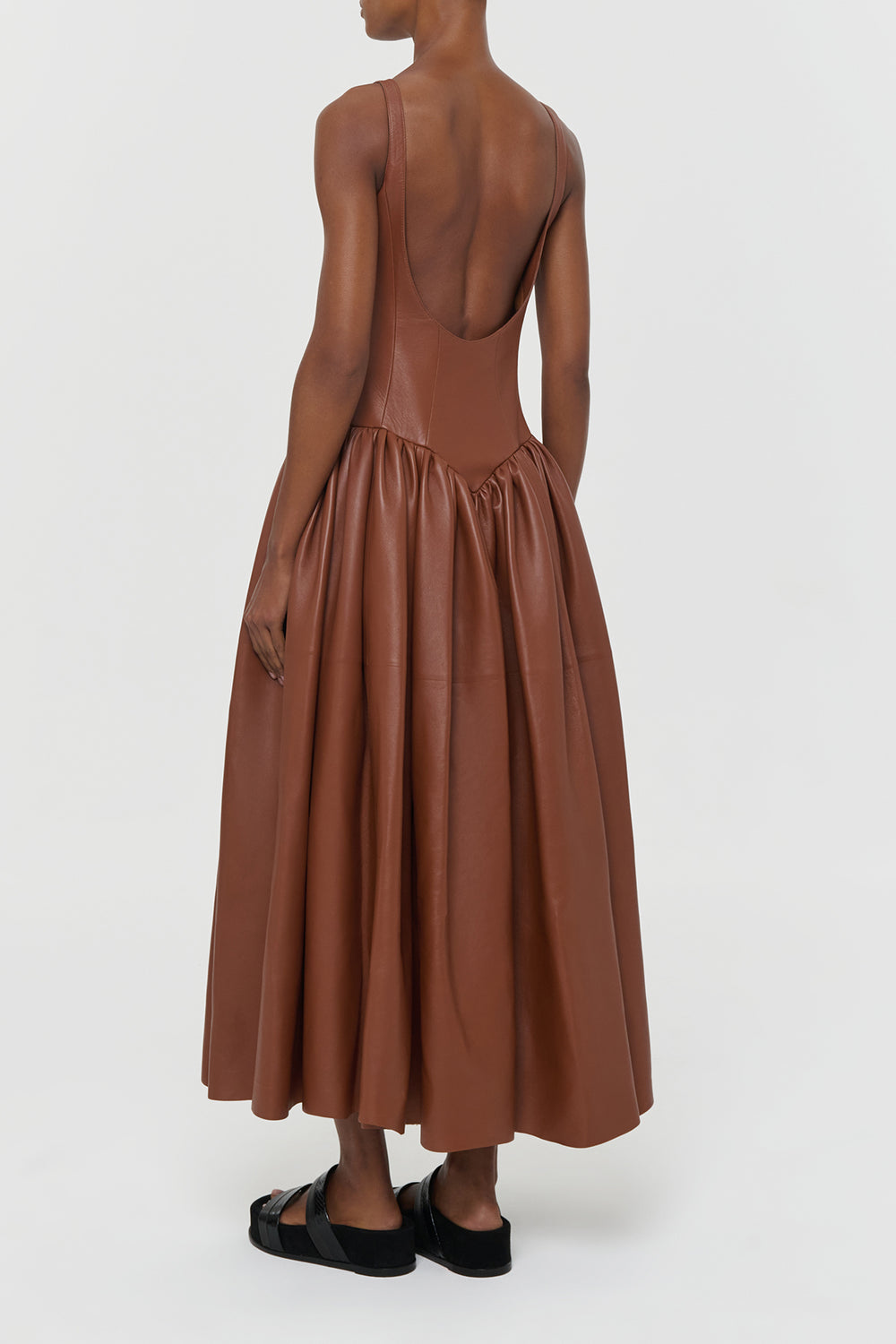 Isai Maxi Dress In Cognac Nappa Leather