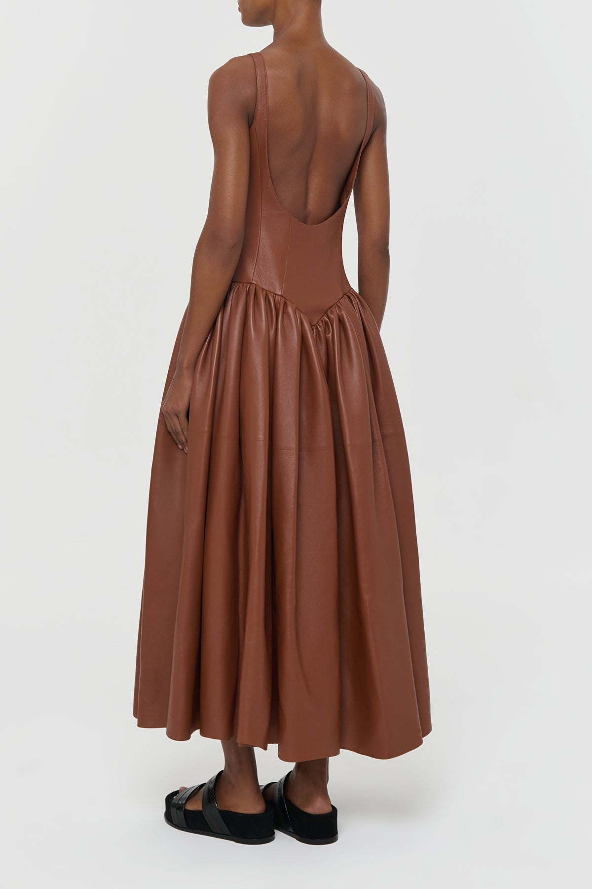 Isai Maxi Dress In Cognac Nappa Leather