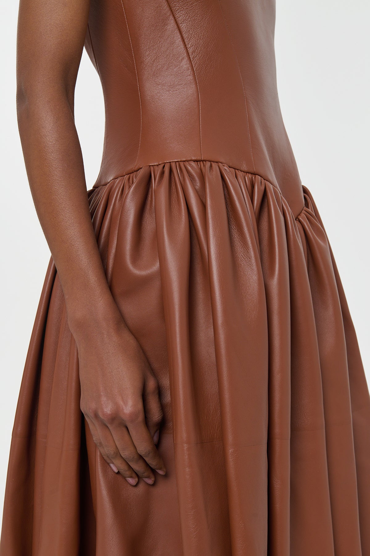 Isai Maxi Dress In Cognac Nappa Leather