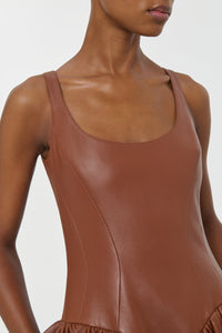 Isai Maxi Dress In Cognac Nappa Leather