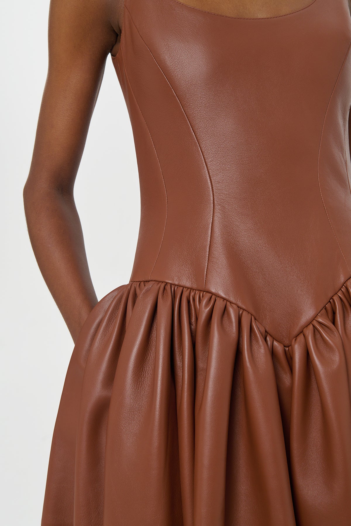 Isai Maxi Dress In Cognac Nappa Leather