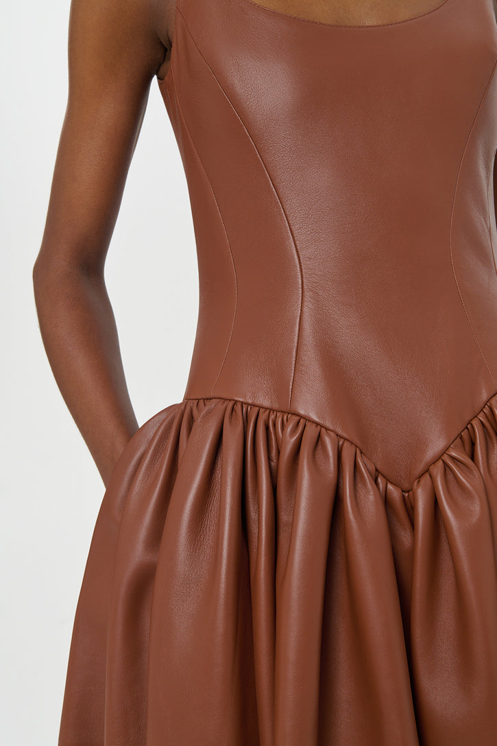 Isai Maxi Dress In Cognac Nappa Leather