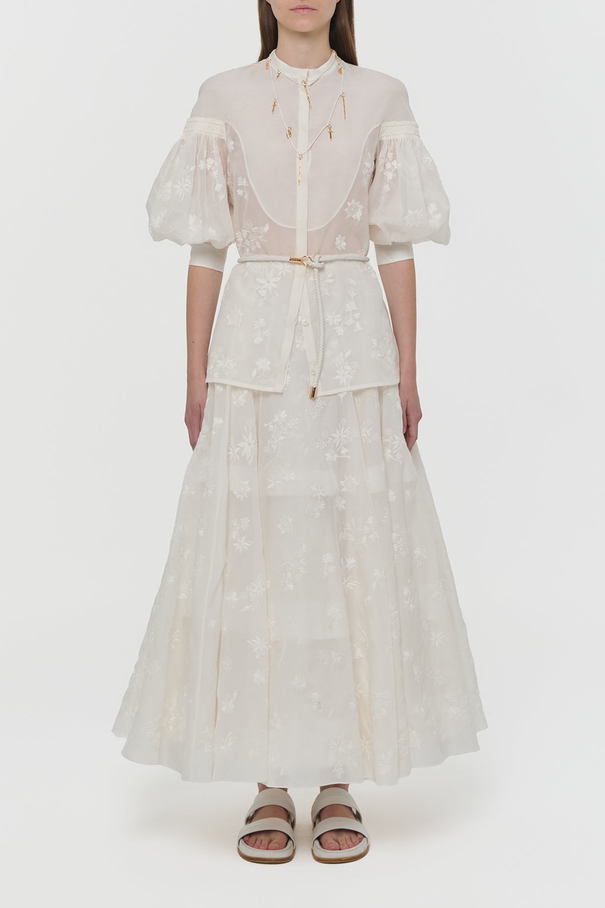 Sonya Mia's Flowers Maxi Skirt in Ivory Embroidered Silk Organza