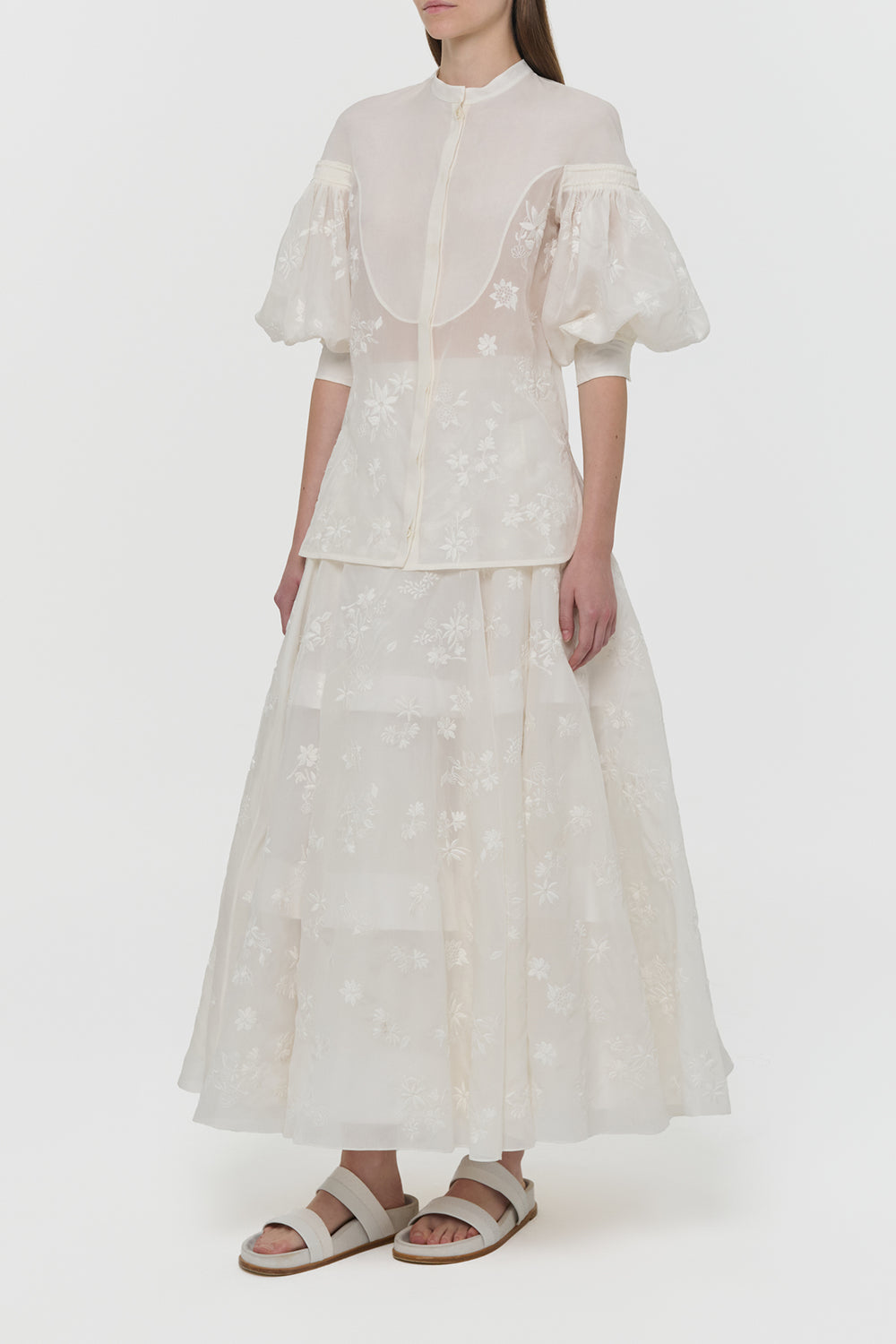 Sofia Mia's Flowers Blouse in Ivory Embroidered Silk Organza