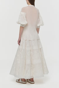 Sonya Mia's Flowers Maxi Skirt in Ivory Embroidered Silk Organza
