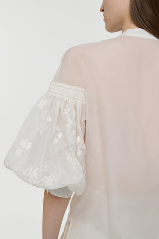 Sofia Mia's Flowers Blouse in Ivory Embroidered Silk Organza