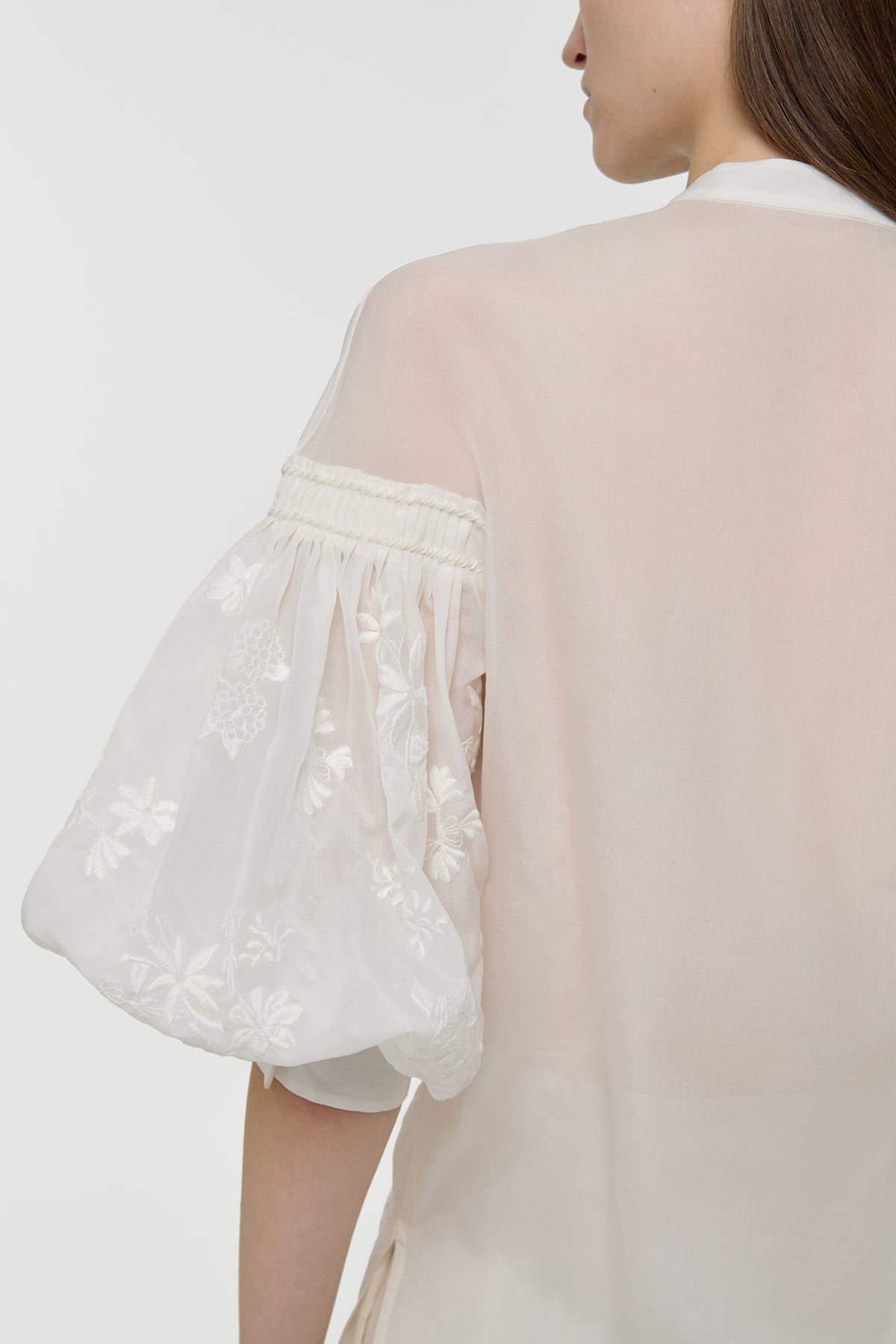 Sofia Mia's Flowers Blouse in Ivory Embroidered Silk Organza