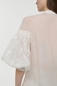 Sofia Mia's Flowers Blouse in Ivory Embroidered Silk Organza