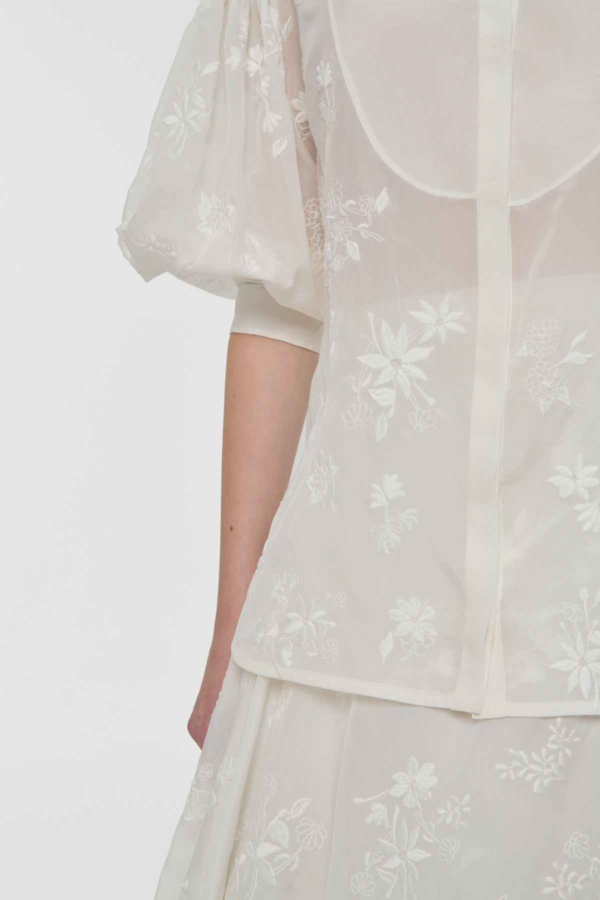 Sofia Mia's Flowers Blouse in Ivory Embroidered Silk Organza