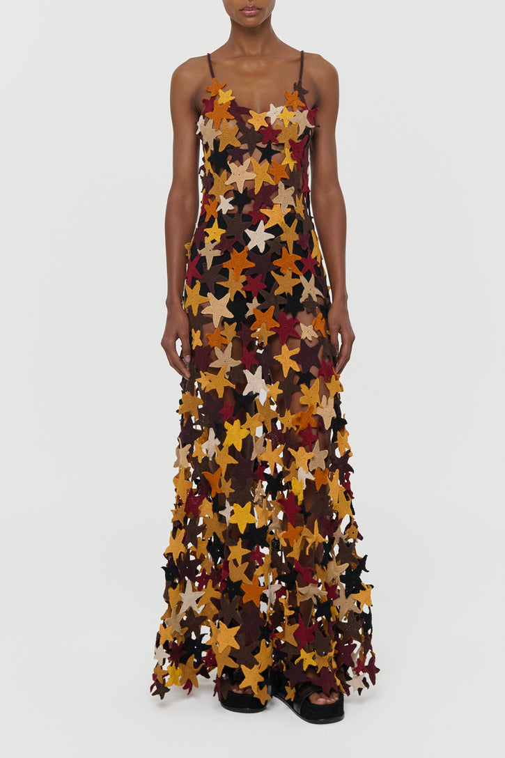 Yeshara Crochet Stars Maxi Slip Dress in Multi Cashmere