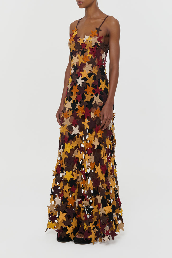 Yeshara Crochet Stars Maxi Slip Dress in Multi Cashmere