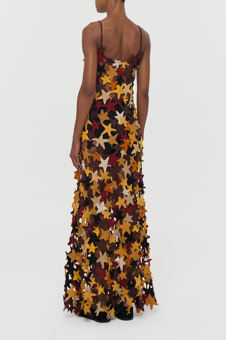 Yeshara Crochet Stars Maxi Slip Dress in Multi Cashmere