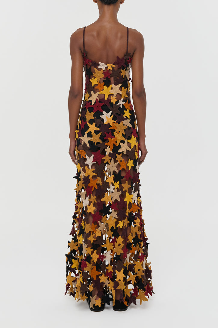 Yeshara Crochet Stars Maxi Slip Dress in Multi Cashmere