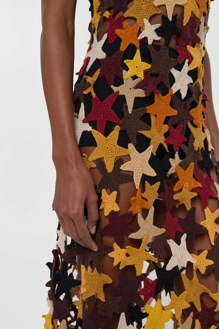 Yeshara Crochet Stars Maxi Slip Dress in Multi Cashmere