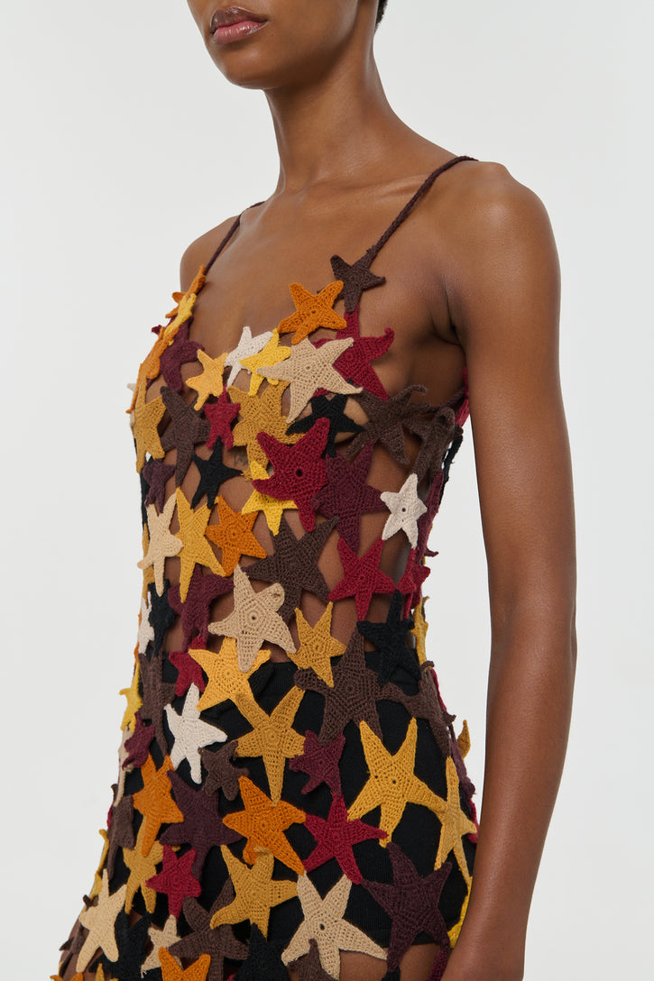 Yeshara Crochet Stars Maxi Slip Dress in Multi Cashmere