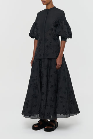 Sofia Silk Organza Blouse with Floral Embroidery - Side Profile View On Model | Gabriela Hearst