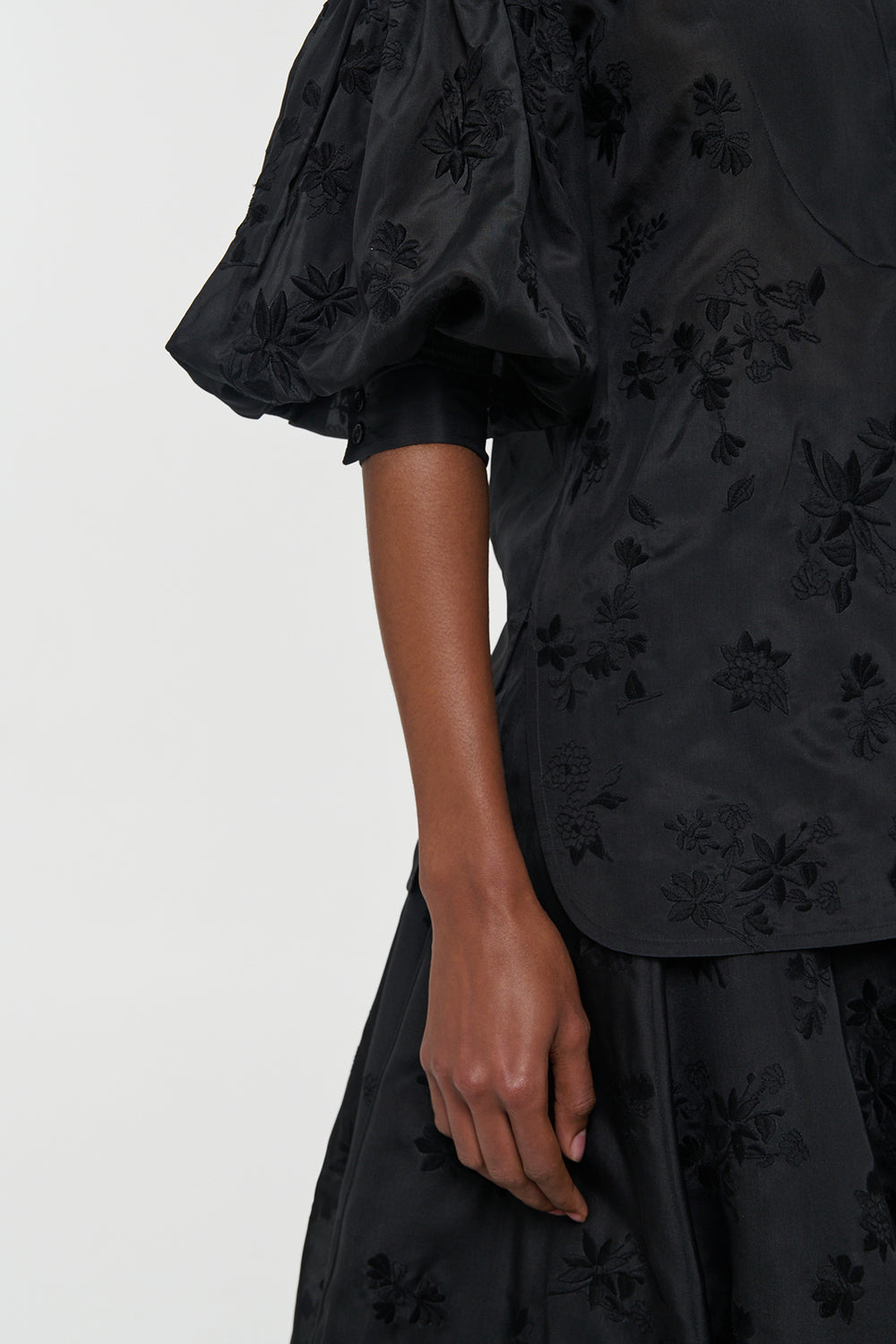 Sofia Mia's Flowers Blouse in Black Embroidered Silk Organza