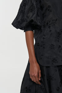 Sofia Mia's Flowers Blouse in Black Embroidered Silk Organza