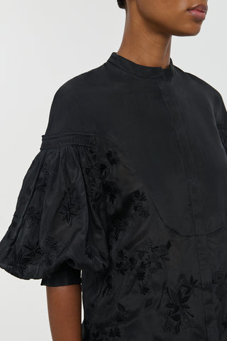 Sofia Blouse Artisanal Hand-Embroidered Sleeve Detail - Close-Up Floral Motifs | Gabriela Hearst
