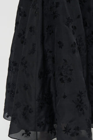 Black Silk Organza Maxi Skirt - Floral Embroidery Texture Detail | Gabriela Hearst