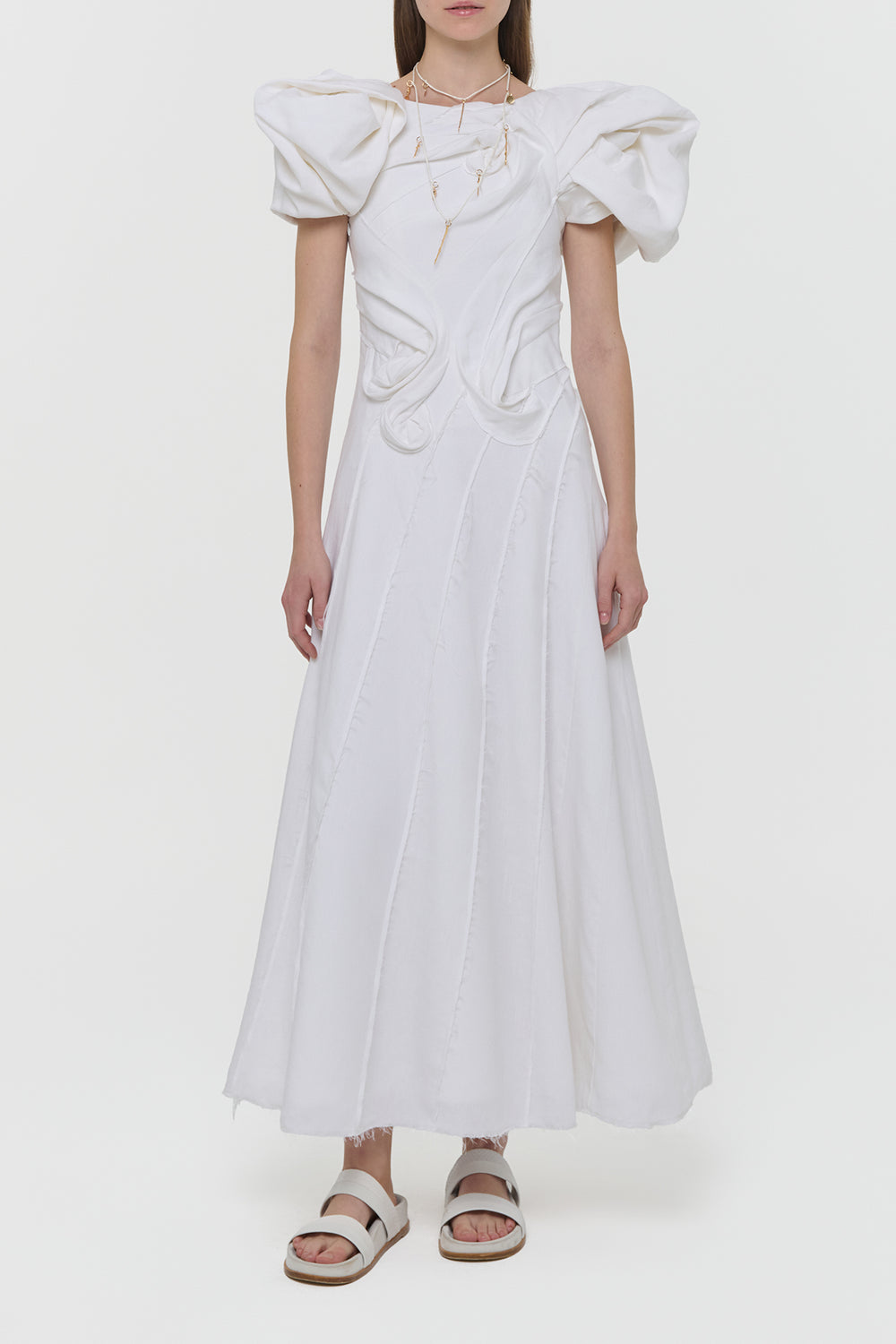Navi Puff Sleeve Maxi Dress in Ivory Aloe Linen