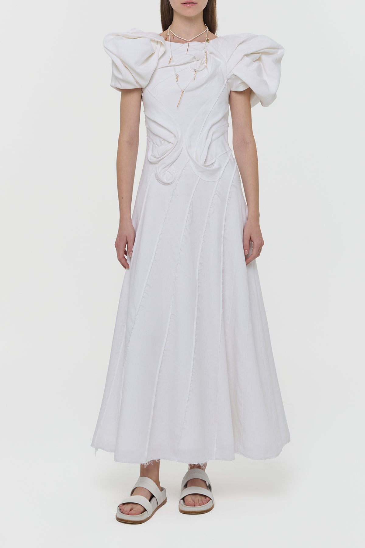 Navi Puff Sleeve Maxi Dress in Ivory Aloe Linen