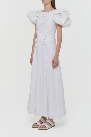 White Aloe Linen Navi Puff Sleeve Maxi Dress - Side Angle | Gabriela Hearst