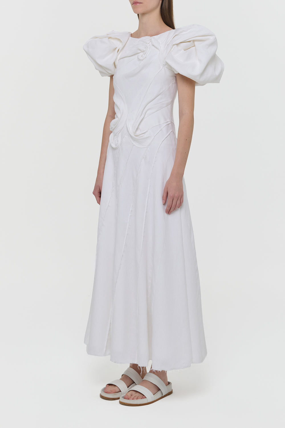 Navi Puff Sleeve Maxi Dress in Ivory Aloe Linen