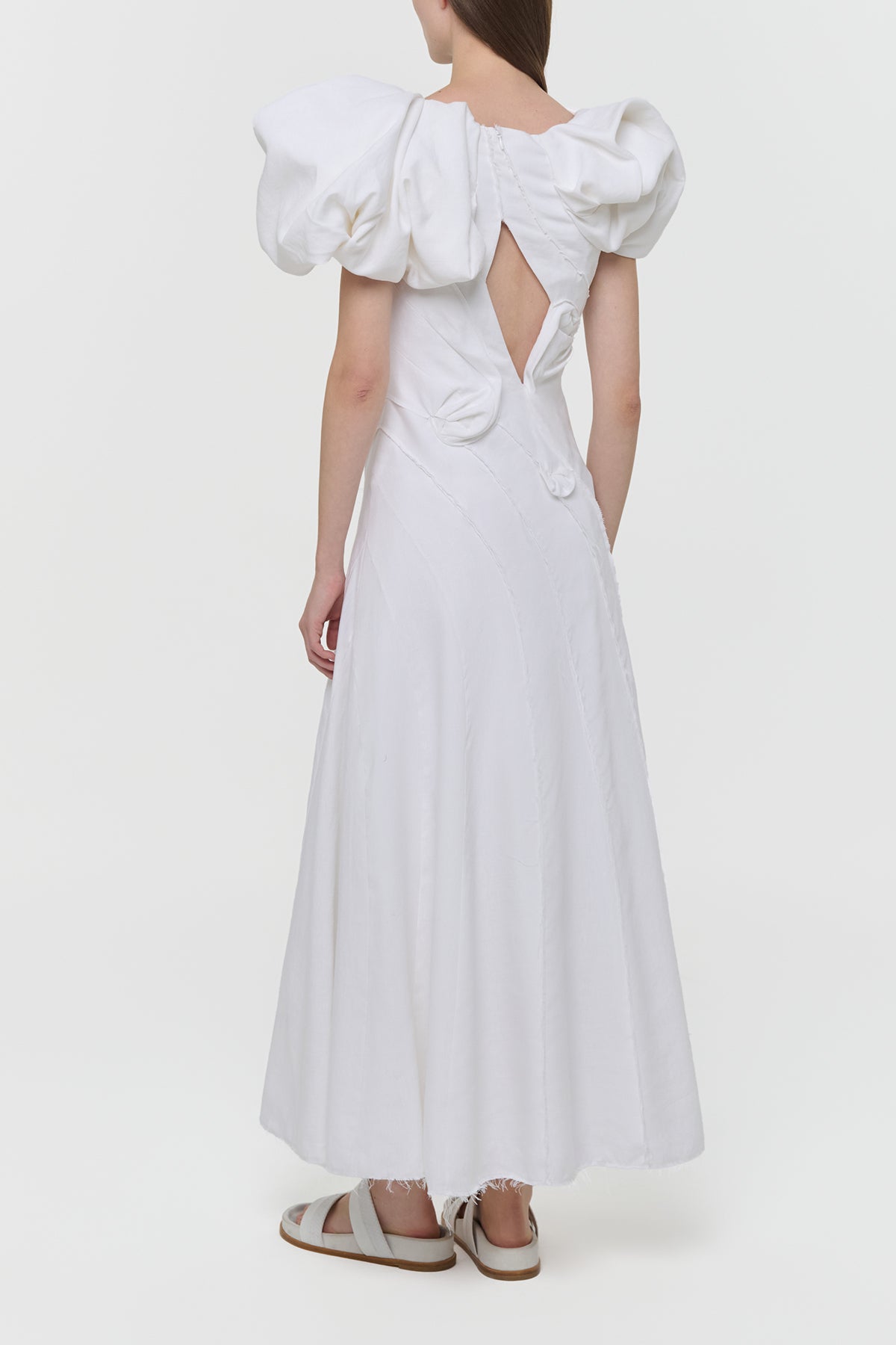 Navi Puff Sleeve Maxi Dress in Ivory Aloe Linen