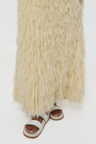 Off White Fringe Maxi Dress - Hem Detail with Sandals | Gabriela Hearst